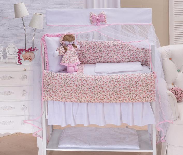 Imagem de Kit enxoval para mini berço bonequinha lorena rosa - menina