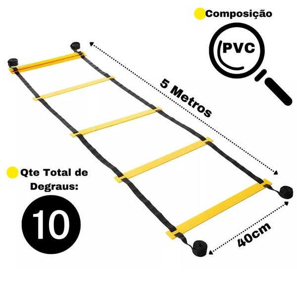 Imagem de Kit Escada Agilidade 5 Metros 10 Degraus+10Half Cone+Corda