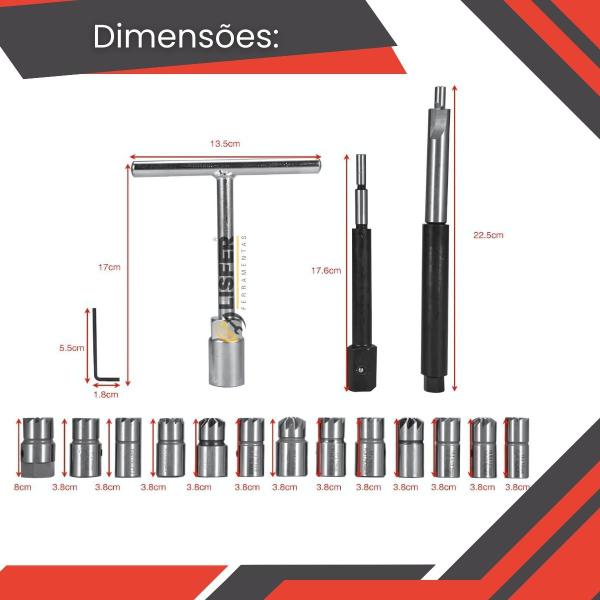 Imagem de Kit Escareador Para Assento De Injetores Diesel Com 17 Peças - Lisfer