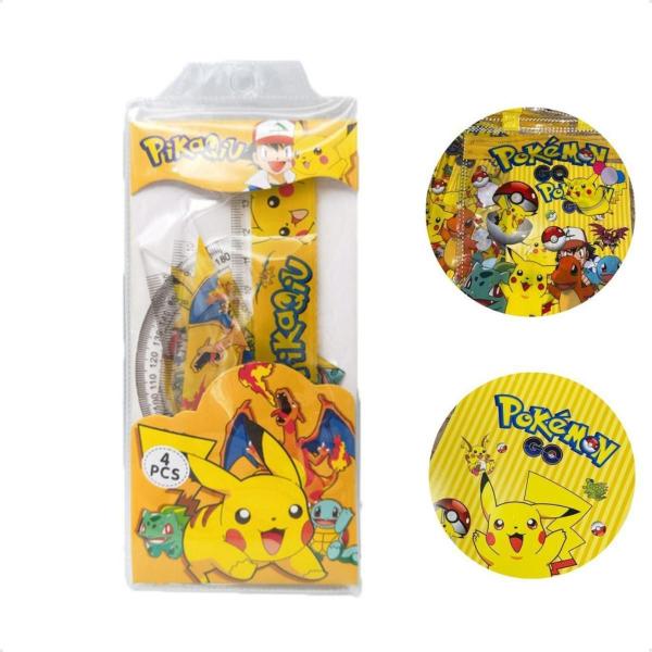 Imagem de Kit Escolar 4Pc Reguas Pokemon Geometria Desenhos Desenhar