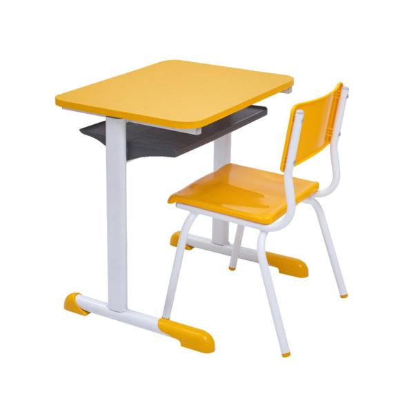 Kit Escolar Individual Mesa e Cadeira com Porta Livros Juvenil/Adulto cor Amarelo - Central Armazenagem Imagem de Kit Escolar Individual Mesa e Cadeira com Porta Livros Juvenil/Adulto cor Amarelo