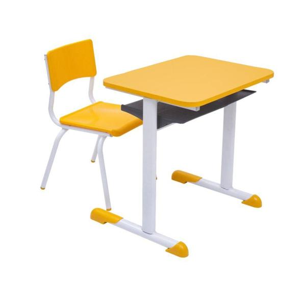 Kit Escolar Individual Mesa e Cadeira com Porta Livros Juvenil/Adulto cor Amarelo - Central Armazenagem Imagem de Kit Escolar Individual Mesa e Cadeira com Porta Livros Juvenil/Adulto cor Amarelo