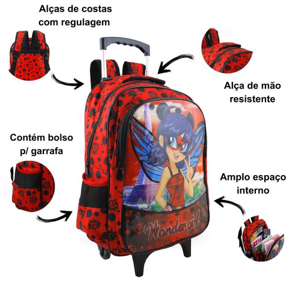 Imagem de Kit Escolar Infantil Meninas Mochila Rodinha + Lancheira