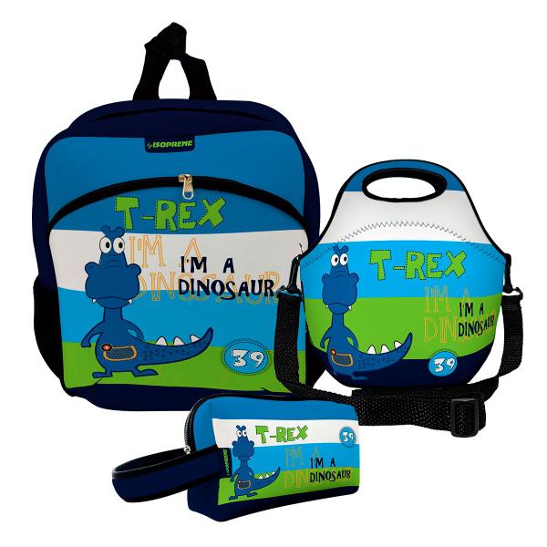 Imagem de Kit Escolar Infantil Mochila de Costas + Lancheira Térmica + Necessaire Plus  ISOPRENE  T-Rex