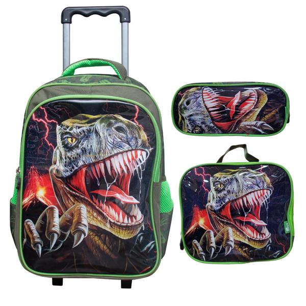 Imagem de Kit escolar infantil mochila de rodinha lancheira e estojo raptor  yins ys42288