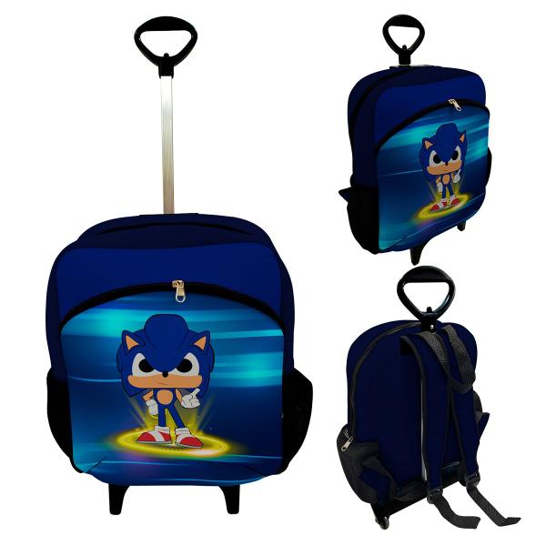 Imagem de Kit Escolar Infantil Mochila de Rodinha + Lancheira Térmica + Necessaire Plus + Squeeze de Alumínio  ISOPRENE  Menino Sônico