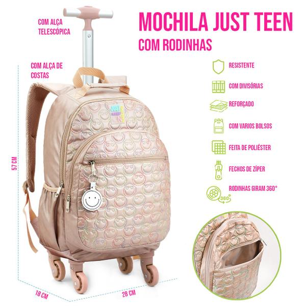 Imagem de Kit Escolar Infantil Mochila Rodinhas Happy Lancheira Estojo