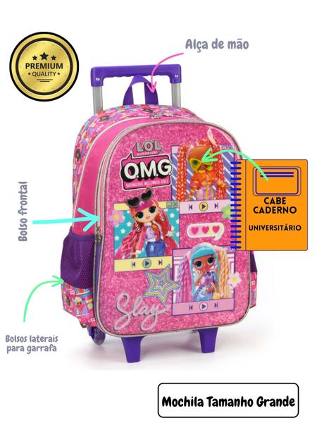 Imagem de Kit Escolar Lol Star Mochila Rodas + Lancheira Térmica Pink