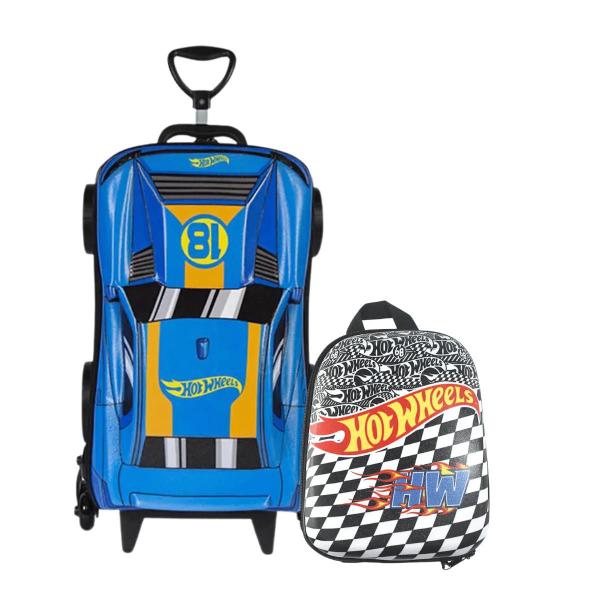 Imagem de Kit Escolar Mala 3D e Mochila Infantil Hotwheels Diplomata