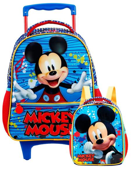 Imagem de Kit Escolar Mickey Luxo Mochila Rodas G + Lancheira Térmica