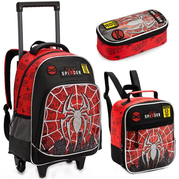 Imagem de Kit Escolar Mochila Homem Aranha Infantil Estojo Lancheira