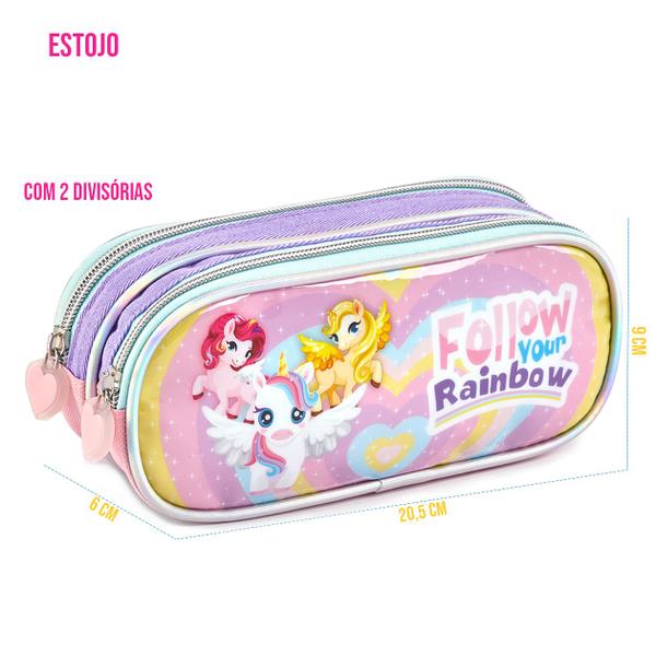 Imagem de Kit Escolar Mochila Infantil Passeio Unicornio Poney Meninas