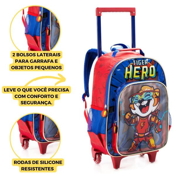 Imagem de Kit Escolar Mochila Rodinha Infantil Meninos Animais Tigre