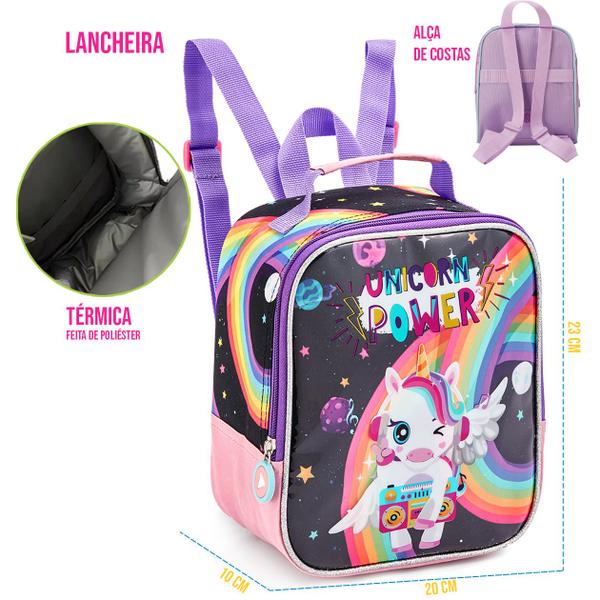 Imagem de Kit Escolar Passeio Mochila Lancheira Estojo Infantil Menina