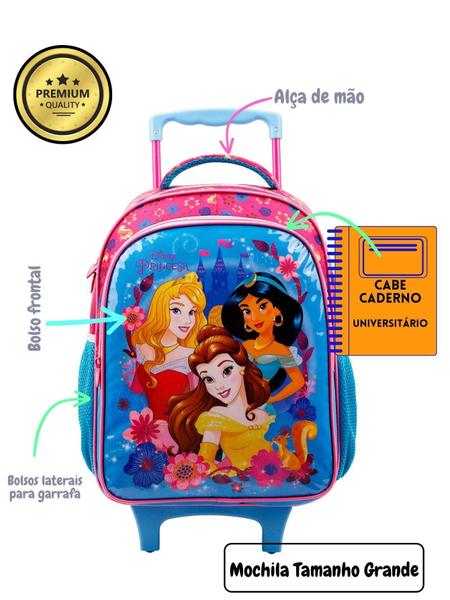 Imagem de Kit Escolar Princesas Disney Mochila De Rodas G + Lancheira