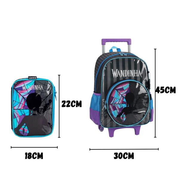 Imagem de Kit Escolar Wandinha Mochila Garrafa e Estojo Preto Luxcel