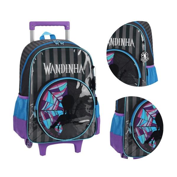 Imagem de Kit Escolar Wandinha Mochila Garrafa e Estojo Preto Luxcel