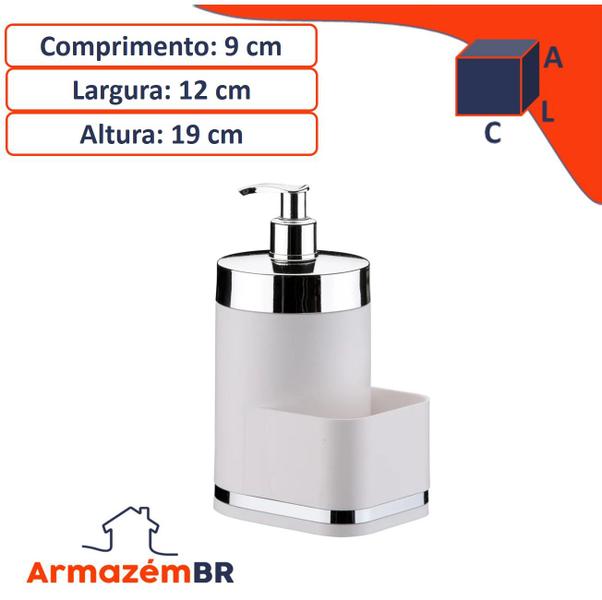 Imagem de Kit Escorredor De Louças Dispenser Porta Detergente Líquido Esponja Branco Cromado - Future