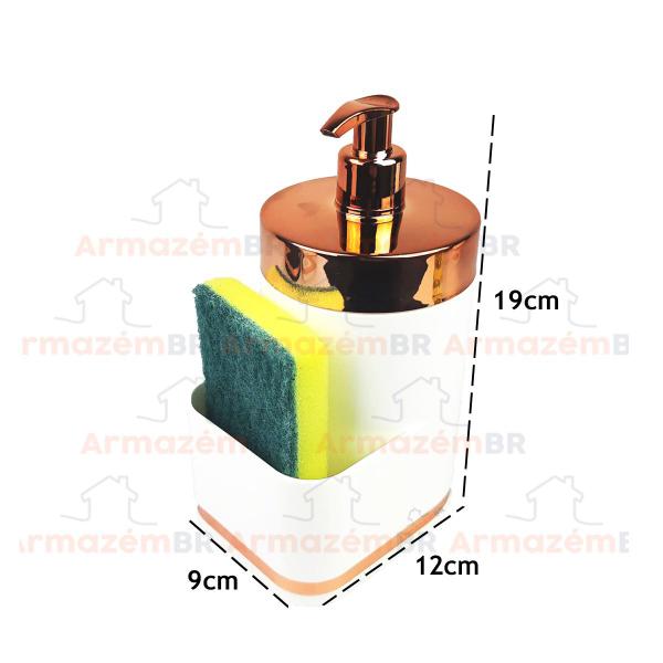 Imagem de Kit Escorredor De Louças Lixeira 2,5L Dispenser Porta Detergente Pia Cozinha Branco Cobre Rose Gold - Future