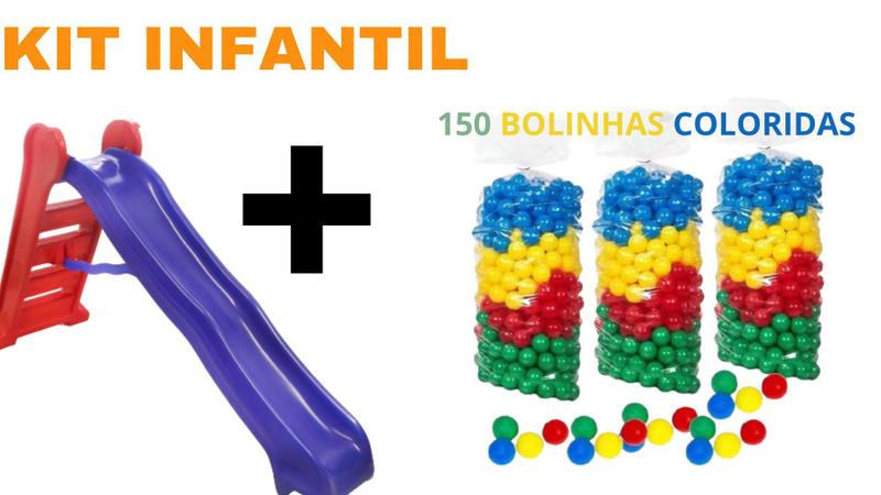 Imagem de Kit escorregador infantil para crianças com 4 degraus super divertido e resistente + 100 Bolinhas coridas para piscina /