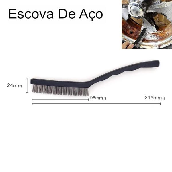 Imagem de Kit Escova de aço 3 Peças Limpeza de Churrasqueira Retira Ferrugem Uso em Oficina Mecânica 