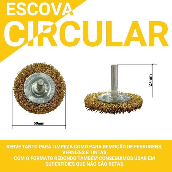 Imagem de Kit Escova de Aço Circular Para Furadeira Com Haste 3 Peças Copo e Pincel Rotativa Resistente