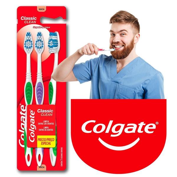 Imagem de Kit Escova de Dente Colgate Classic Clean com 6 escovas