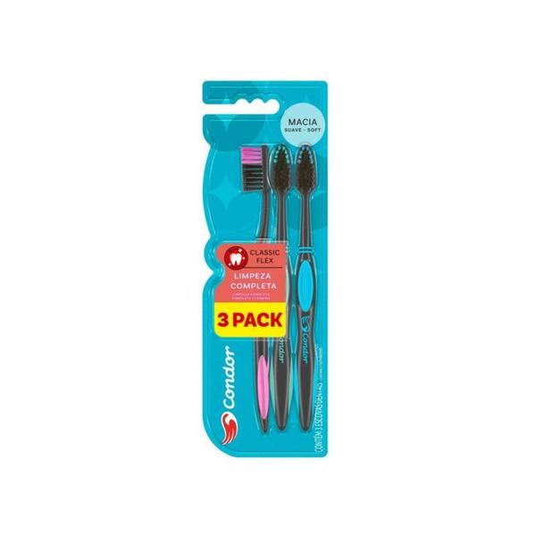 Imagem de Kit Escova de Dente Condor Classic Flex Macia c/3un