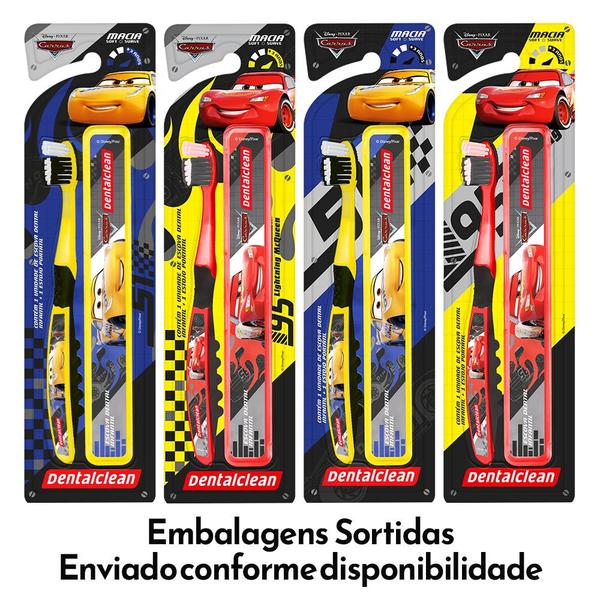 Imagem de Kit Escova de Dente Infantil com Porta Escovas Escolar Carros McQueen Dentalclean