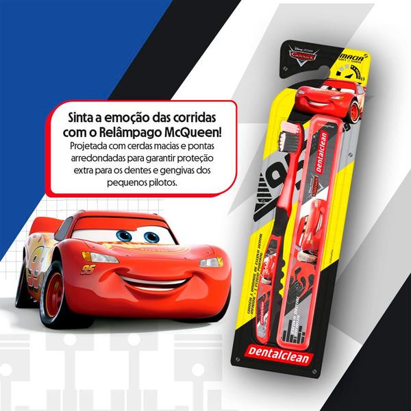 Imagem de Kit Escova de Dente Infantil com Porta Escovas Escolar Carros McQueen Dentalclean