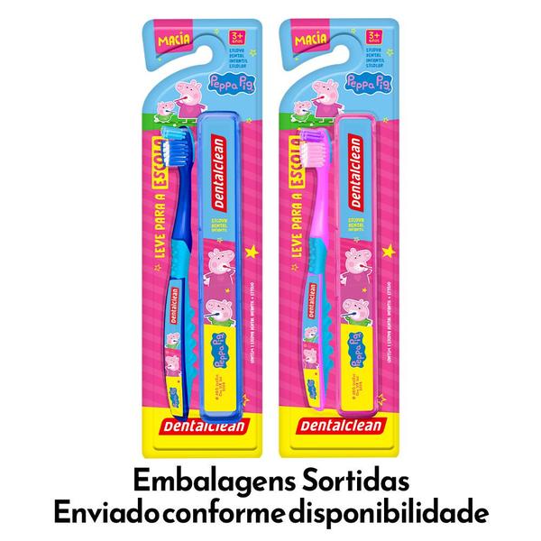 Imagem de Kit Escova de Dente Infantil com Porta Escovas Escolar Peppa Pig Dentalclean