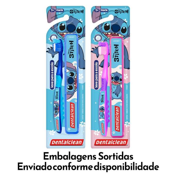 Imagem de Kit Escova de Dente Infantil com Porta Escovas Escolar Stitch Dentalclean