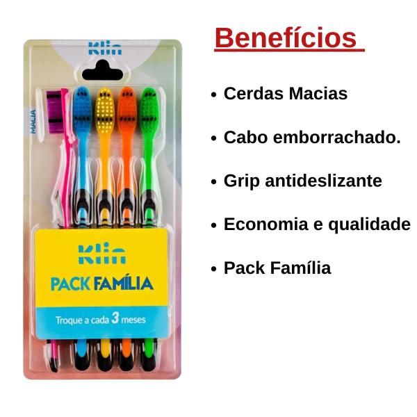 Imagem de Kit Escova Dental 5 unid Pack Família - Cerdas Macia - Klin