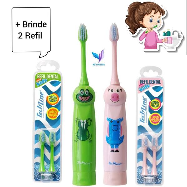 Imagem de Kit Escova Dental Elétrica Menino Infantil 2 Refil