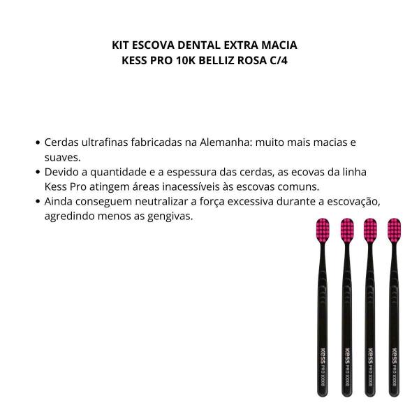 Imagem de Kit Escova Dental Extra Macia Kess Pro 10K Belliz Rosa C/4