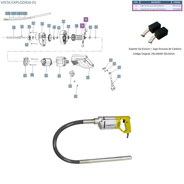 Imagem de Kit Escovas de Carbono+Suporte Vibrador Portátil - Menegotti