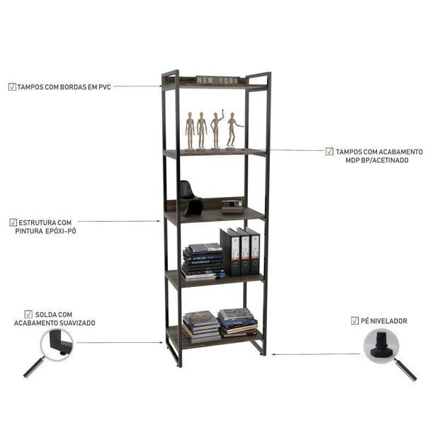 Imagem de Kit Escritório 2 Peças Mesa Diretor Industrial 180cm e Estante 5 Prateleiras