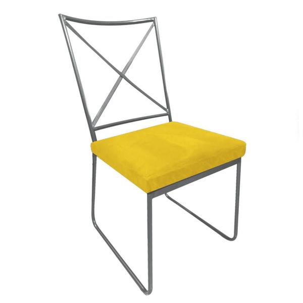 Imagem de Kit Escritório Clark Cadeira e Mesa Industrial Ferro Prata Tampo MDF Rústico material sintético Amarelo - Ahz Móveis