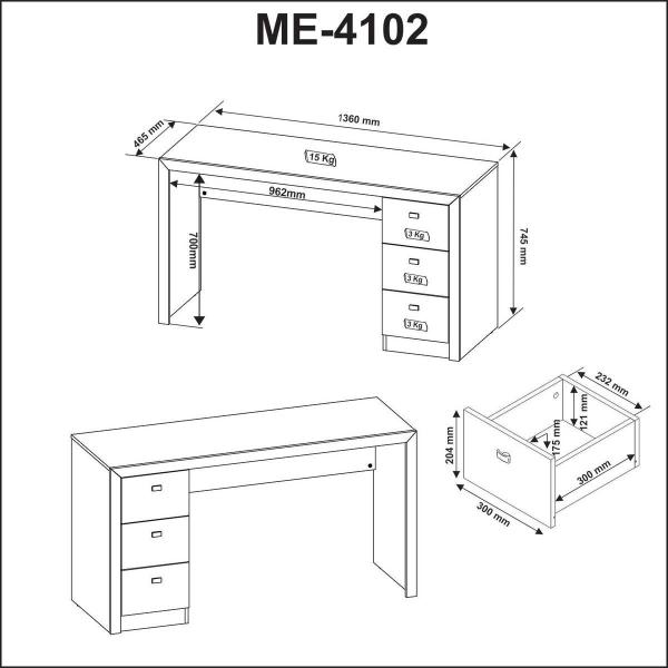 Imagem de Kit Escritório Com 1 Mesa 1 Gaveteiro e 1 Armário 2 Portas