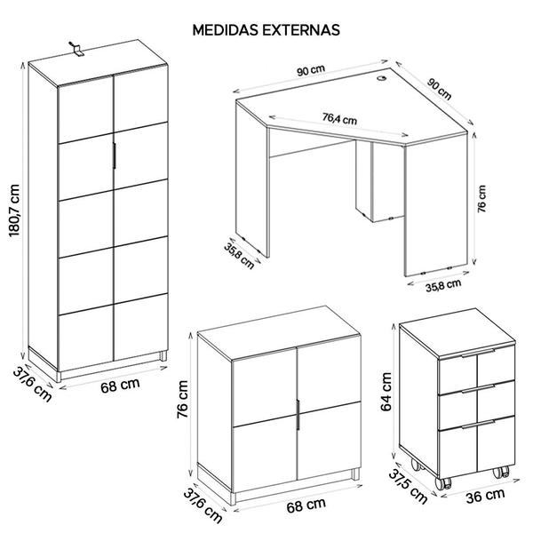 Imagem de Kit  Escritório Conjunto 4 Peças Cubic Branco Caemmun