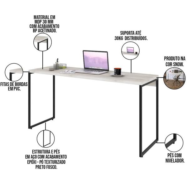 Imagem de Kit Escritório Estante Areta 3 Prateleiras com Mesa Industrial Aspen 150cm C01 Snow - Lyam Decor