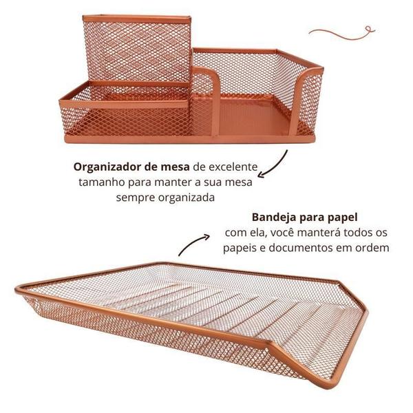 Imagem de Kit Escritório Organizador De Mesa, Bandeja Rose Gold