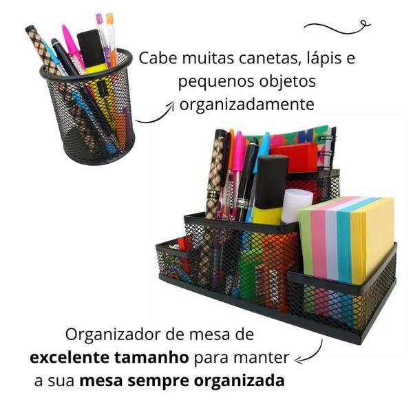 Imagem de Kit Escritório Porta Caneta, Organizador de Mesa, Bandeja Organizadora Preto