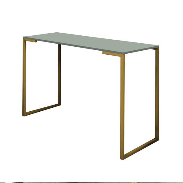 Imagem de Kit Escritório Ravi 2 Cadeiras Suede Azul Marinho com 1 Mesa e 1 Livreiro Ferro Dourado MDF Verde Oliva - Ahazzo Móveis