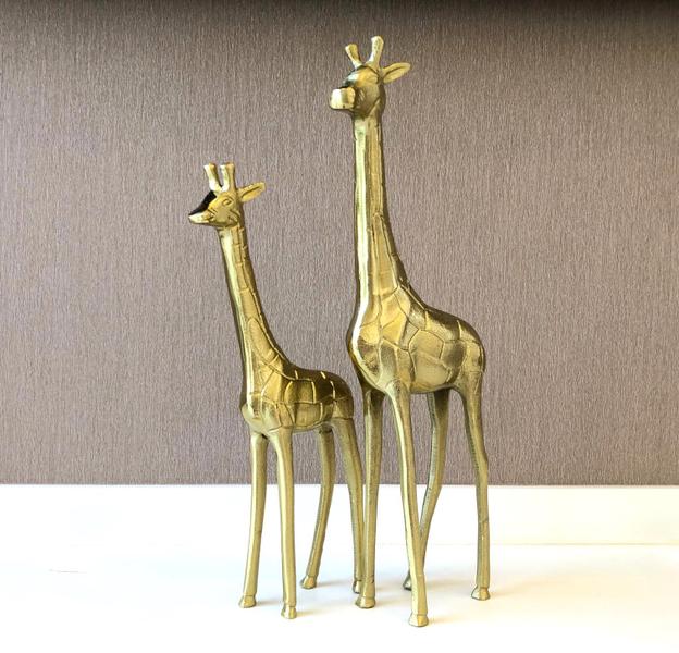 Imagem de Kit Escultura Girafas Metal Gold 45cm 36cm (2 Peças)