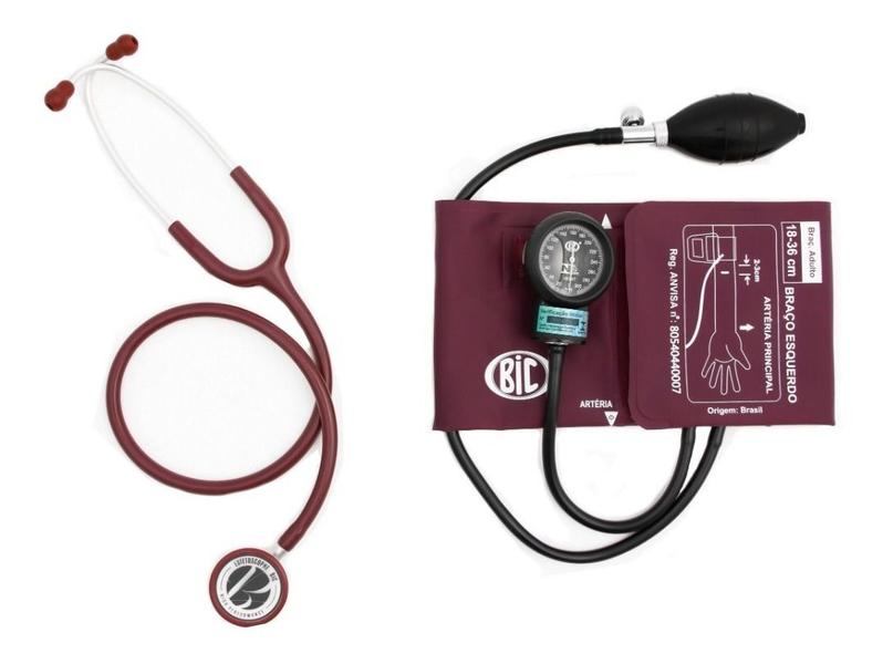 Kit Esfigmomanômetro Aparelho De Medir Pressão Arterial + Estetoscópio Duplo - Bic Imagem de Kit Esfigmomanômetro Aparelho De Medir Pressão Arterial + Estetoscópio Duplo - Bic