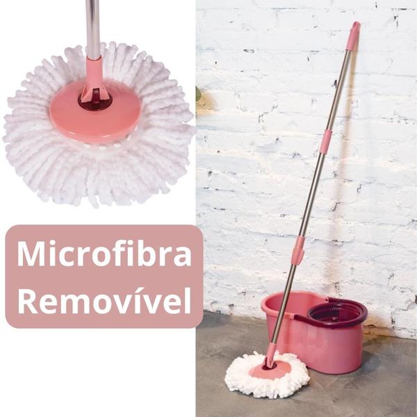 Imagem de Kit Esfregao Mop Pocket Rosa 8 Litros Limpeza Pratica com Balde + Refil Microfibra Mor