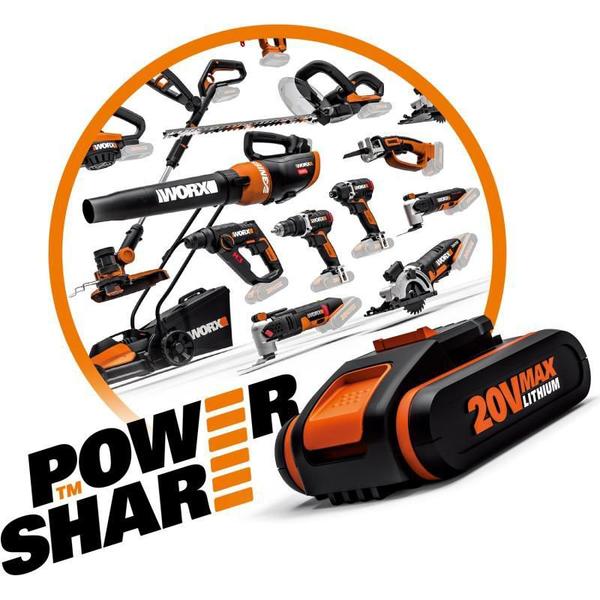 Kit Esmerilhadeira Angular à Bateria 20V com Bateria 4Ah e Carregador Power Share WORX Imagem de Kit Esmerilhadeira Angular à Bateria 20V com Bateria 4Ah e Carregador Power Share WORX