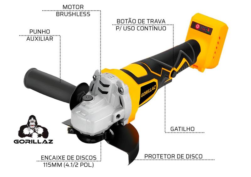 Imagem de Kit Esmerilhadeira + Chave Impacto + Martelete Brushless 21v