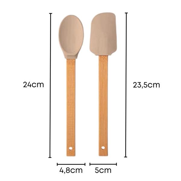 Imagem de Kit Espatula Pão Duro + Colher Silicone Com Cabo De Bambu 24cm Uz - Bege